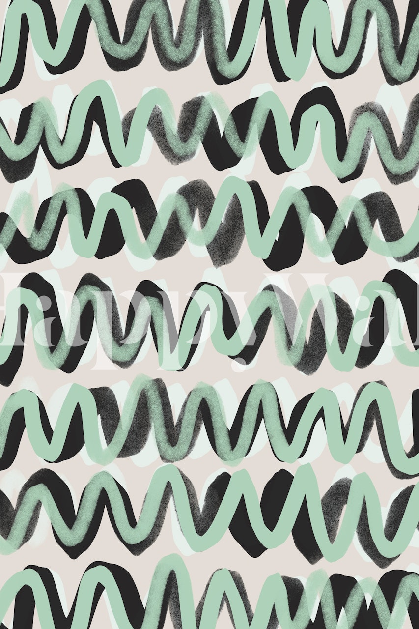 Turquoise zigzag pattern wallpaper in a room