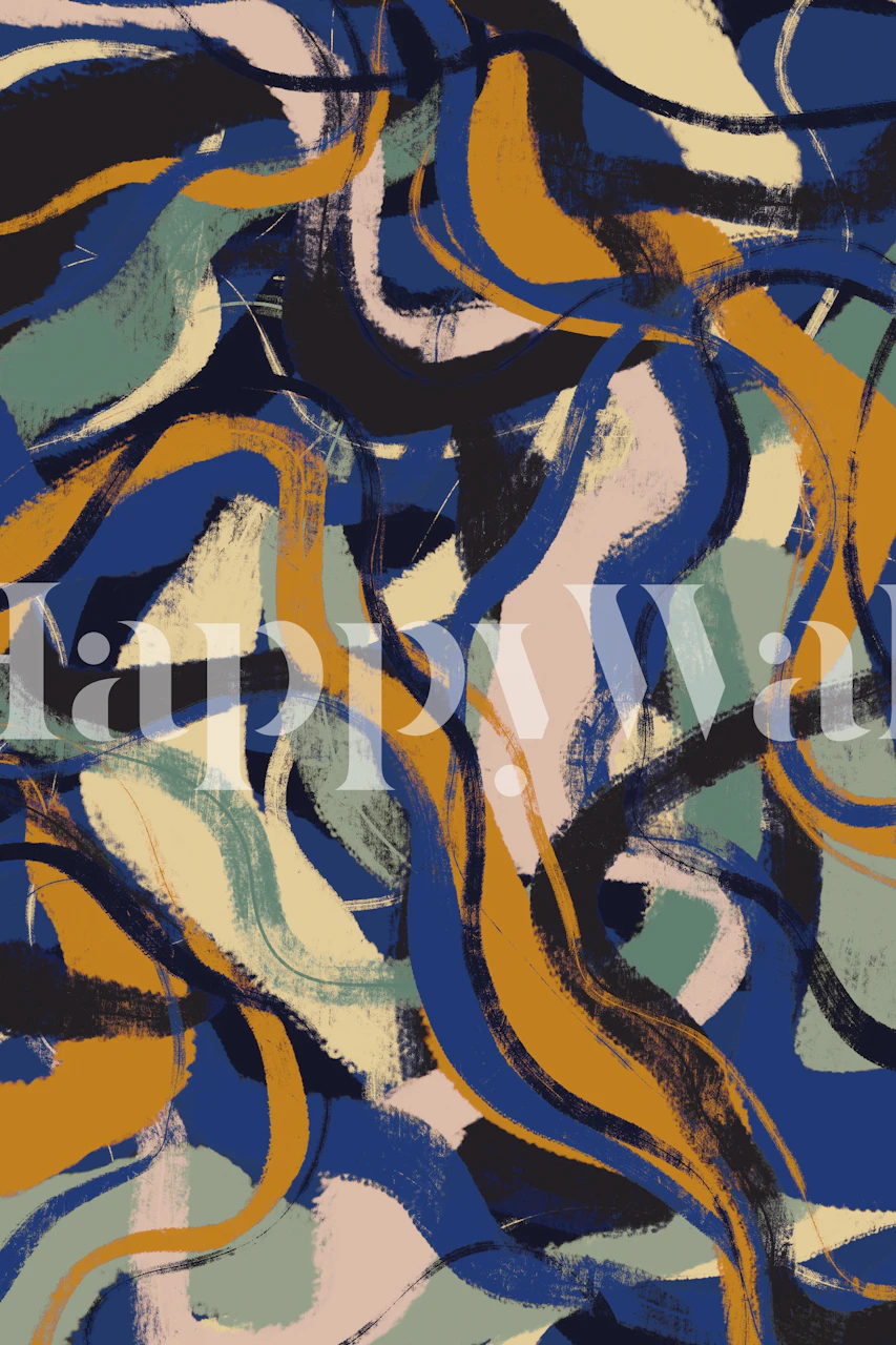 Colorful abstract brush strokes in blue, yellow, green, and pink wallpaper