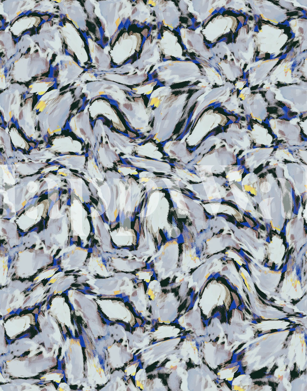 Abstract blue and yellow floral pattern wall mural resembling icy flowers