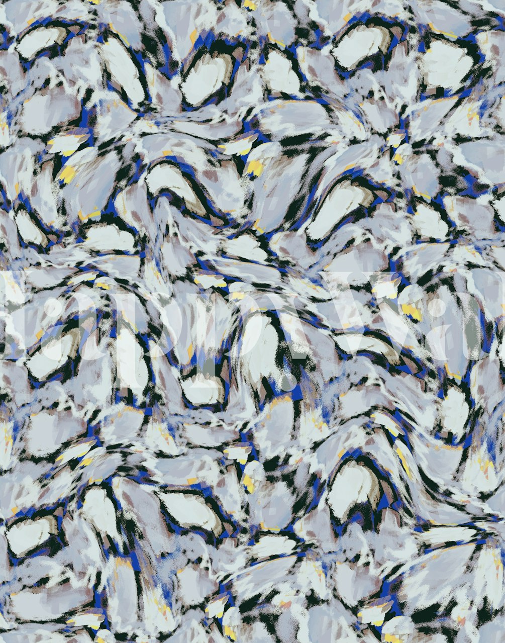 Zidna slika s apstraktnim plavim i žutim cvjetnim uzorkom koja podsjeća na ledeno cvijeće