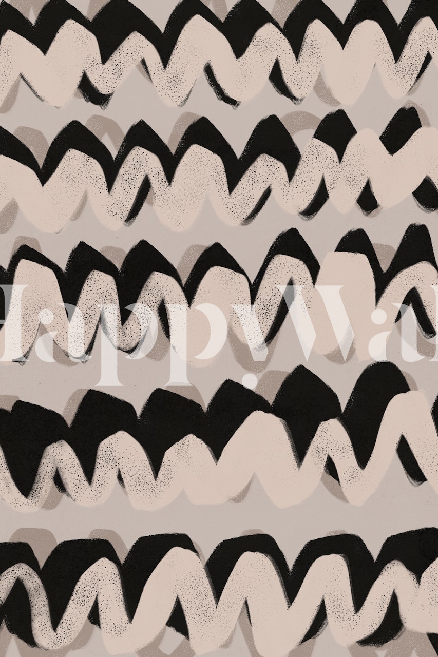 Abstraktes beigefarbenes Wellenmuster-Wandbild mit aufgesprühter Textur