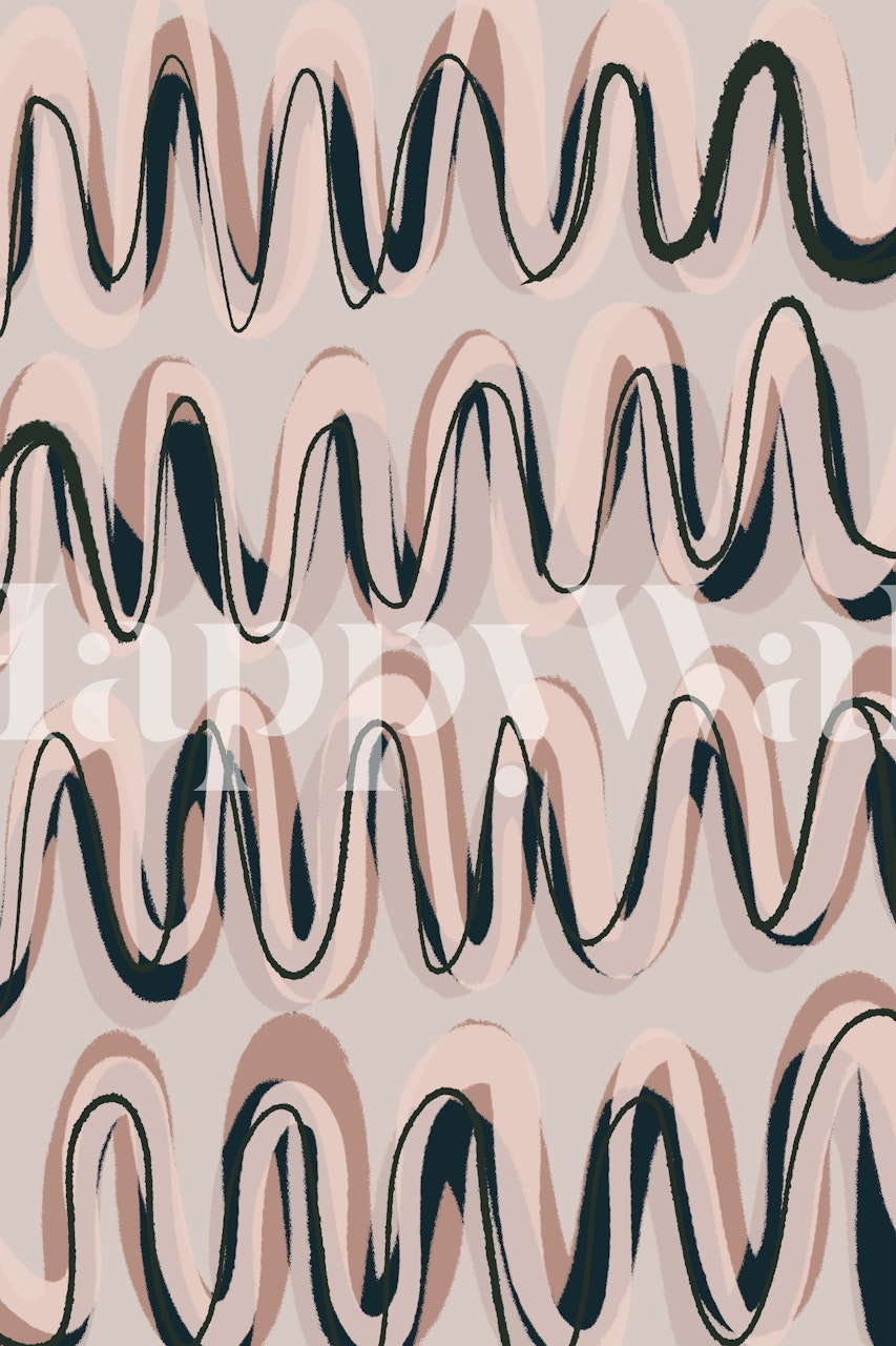 Beige blue pastel waves wallpaper in a room