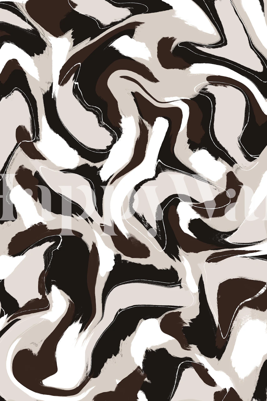 Abstract pattern in white, beige, and brown swirls wallpaper