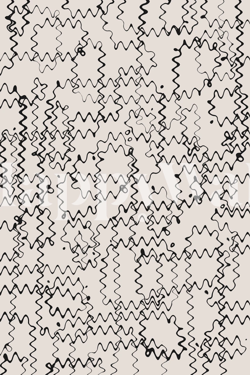 Black and white wavy lines abstract pattern wallpaper