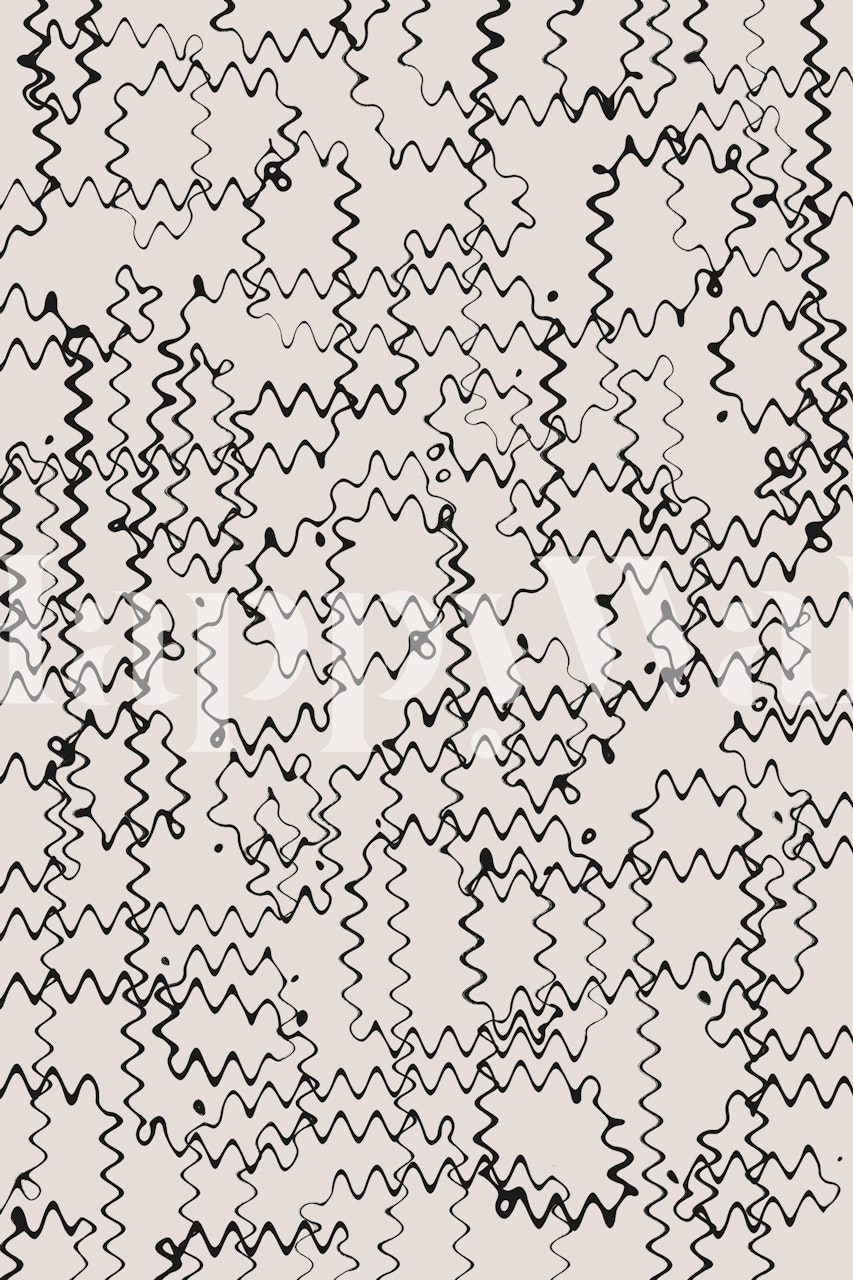 Black and white wavy lines abstract pattern wallpaper