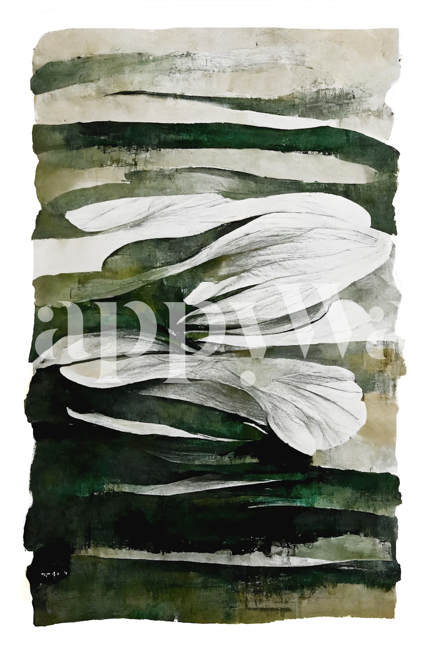 Abstract white foliage on earthy tones wallpaper