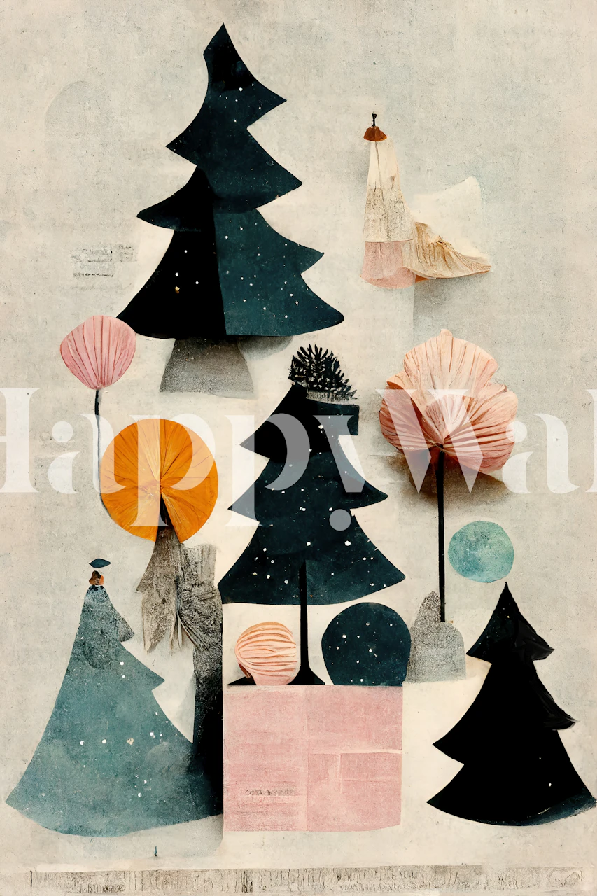 Cute Pine Tree Composition wallpaper in een kamer