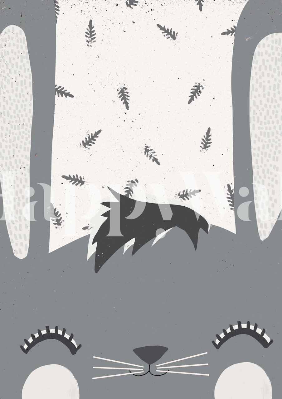 Cute bunny illustration with decorative foliage in gray wallpaper
