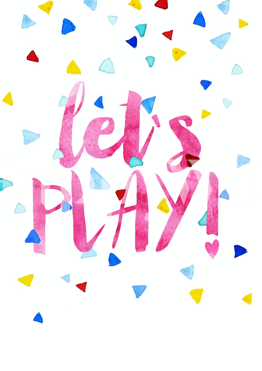 Farverig Let’s Play-tapet i et legesyndigt rum