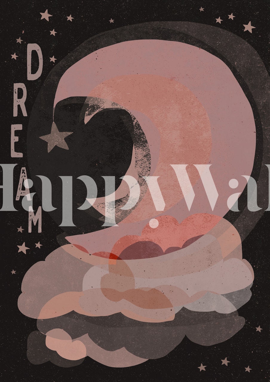 Dreamy pink moon and clouds with stars wallpaper
