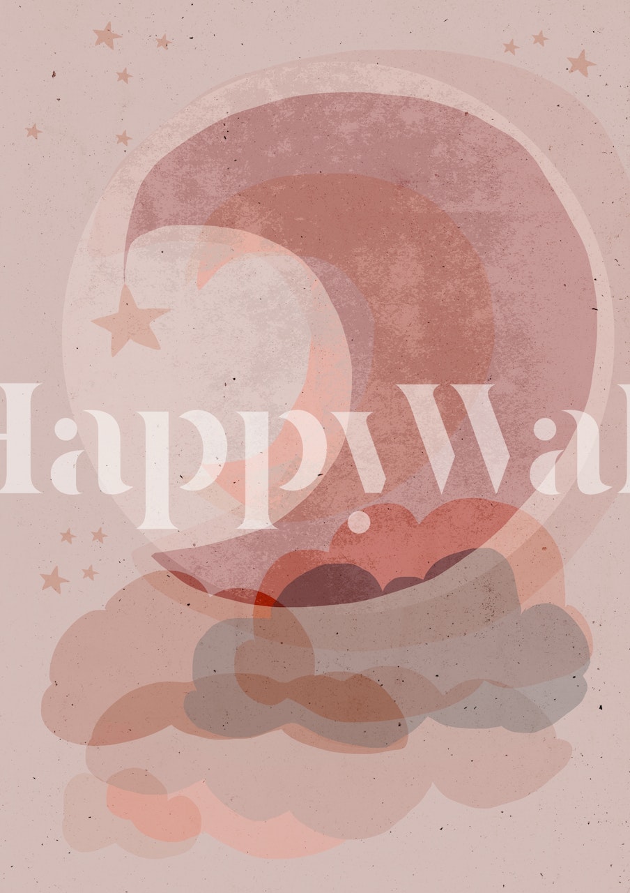 Moon and cloud design in pink tones wallpaper