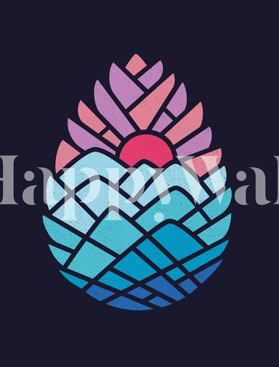 Stiliserade bergskedjor fototapet i blått och rosa