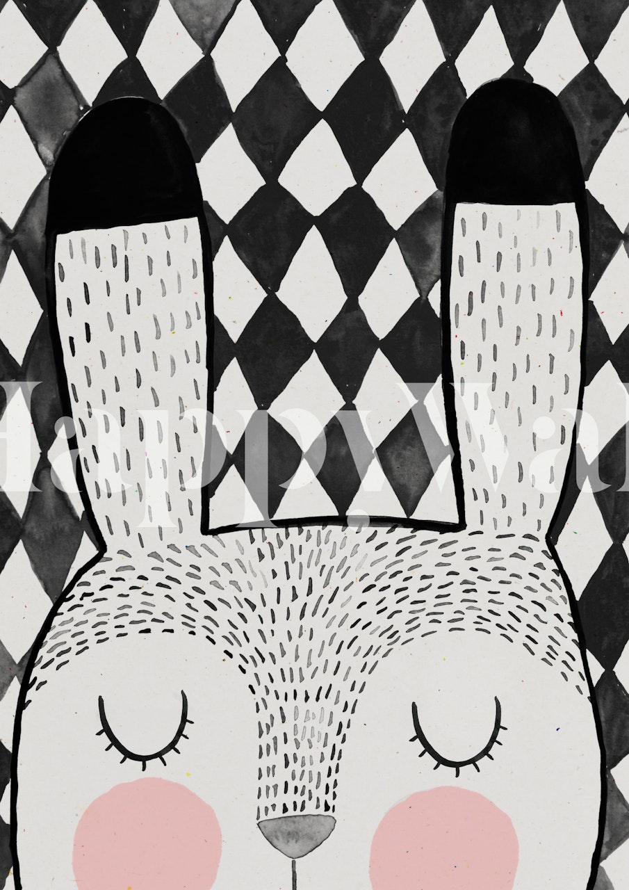 Στυλιζαρισμένη τοιχογραφία λαγουδάκι με γεωμετρικά σχέδια και παστέλ τόνους