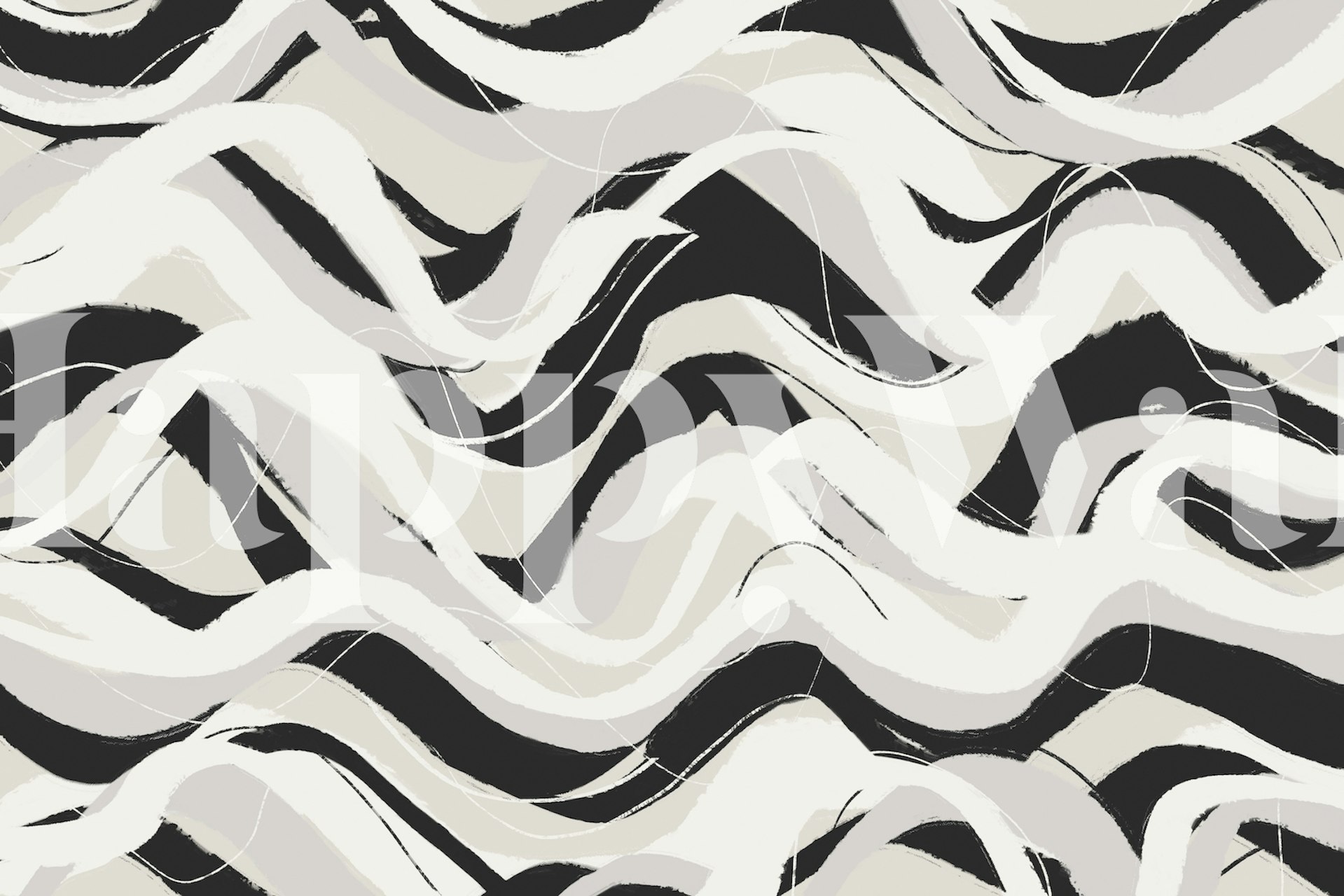Black and white wavy striped pattern wallpaper