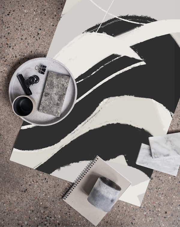 White Black Waves Pattern Square wallpaper roll