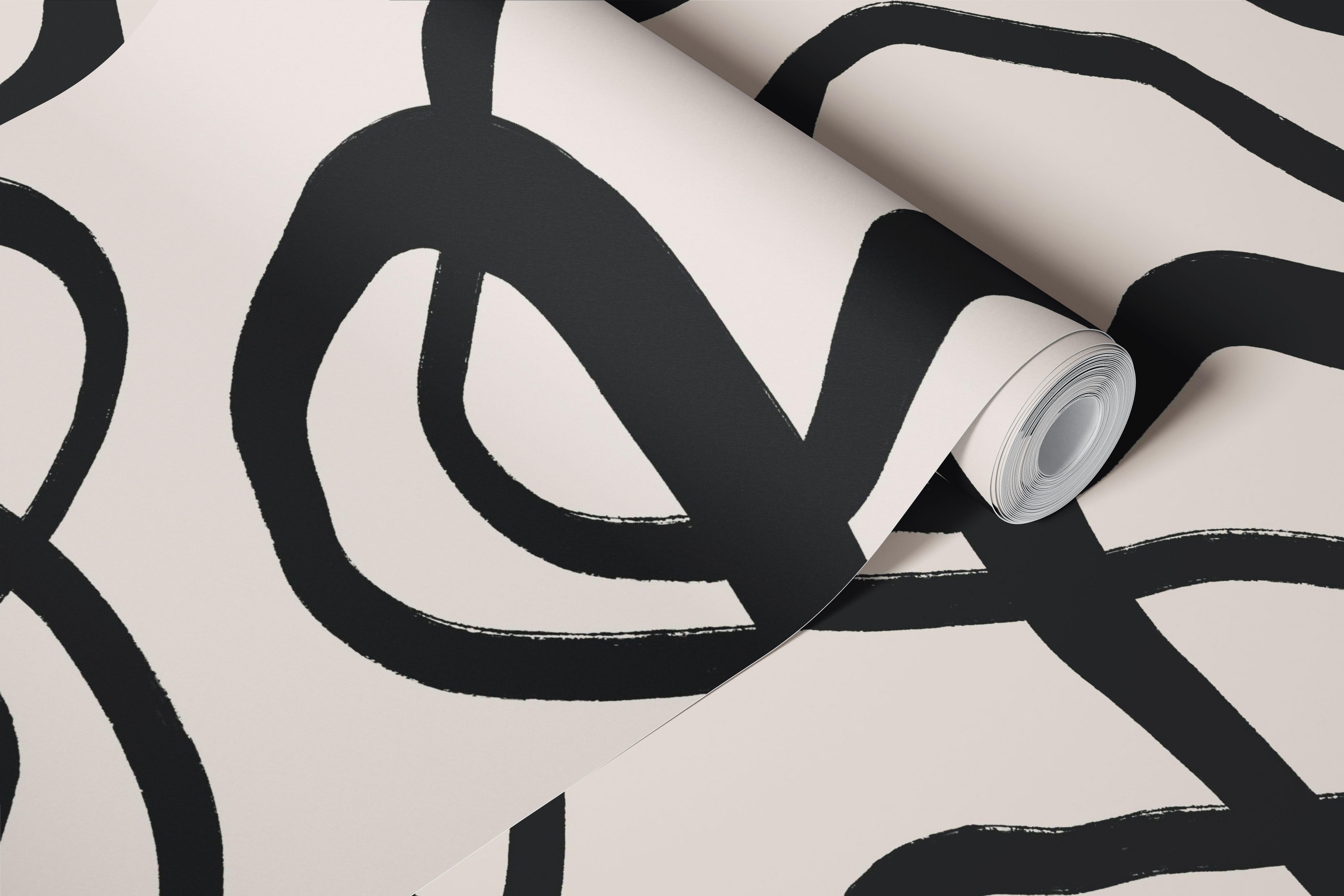 Black and white abstract lines wallpaper, modern design