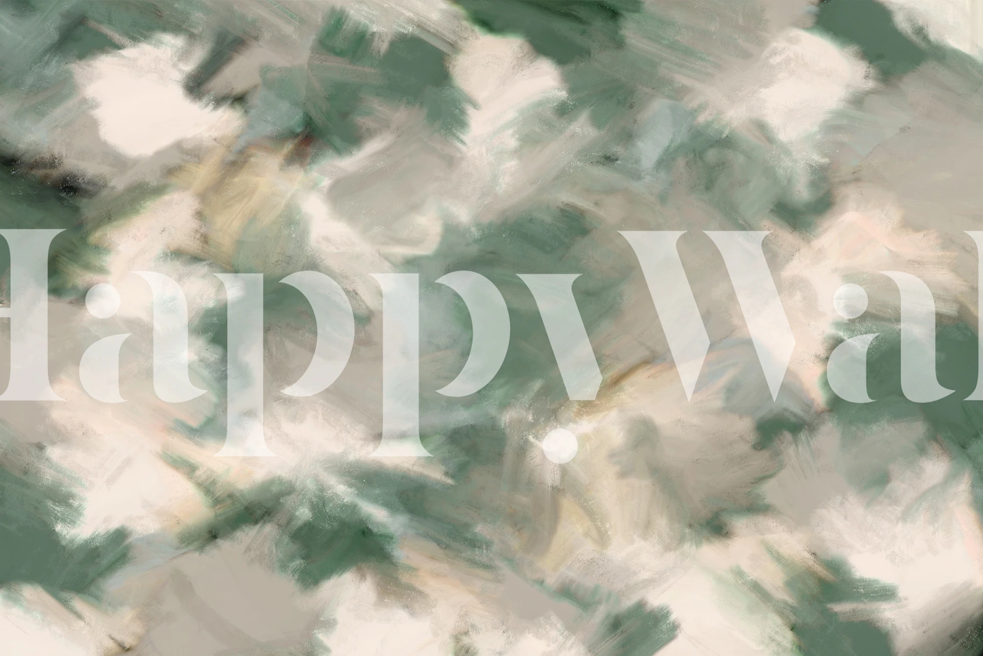 Abstrakt grön och beige målad tapet med fyrkantiga penseldragsmönster