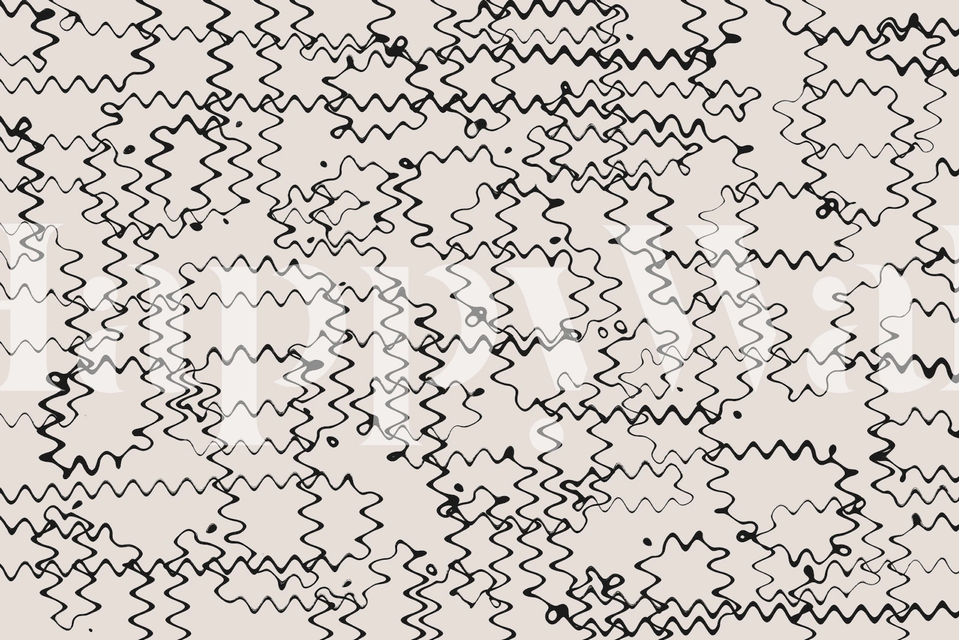 Abstracte zwarte wankele dunne lijnen op een witte vierkante rasterpatroon muurschildering