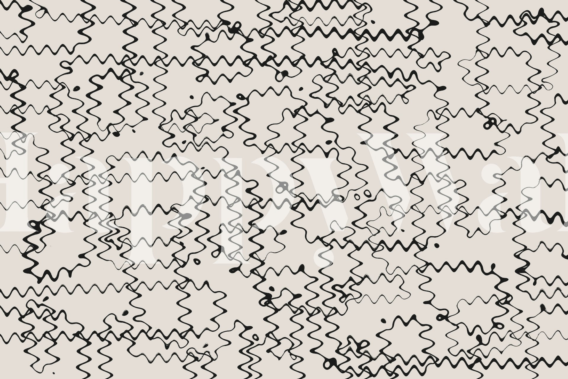 Linhas finas pretas abstratas e trêmulas em um fotomural vinílico de parede com padrão de grade quadrada branca