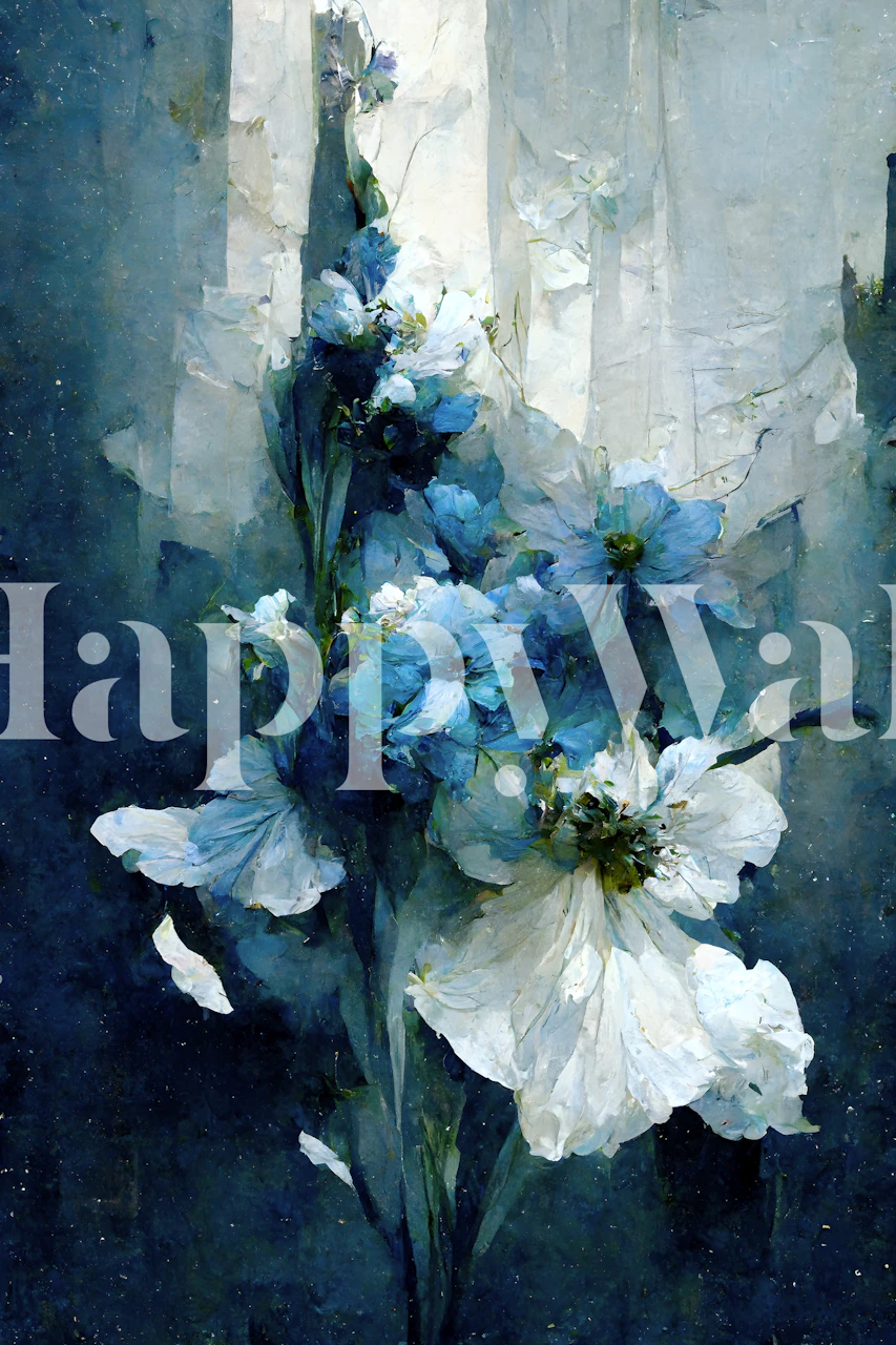 Blue floral bouquet with white flowers and soft textures wallpaper