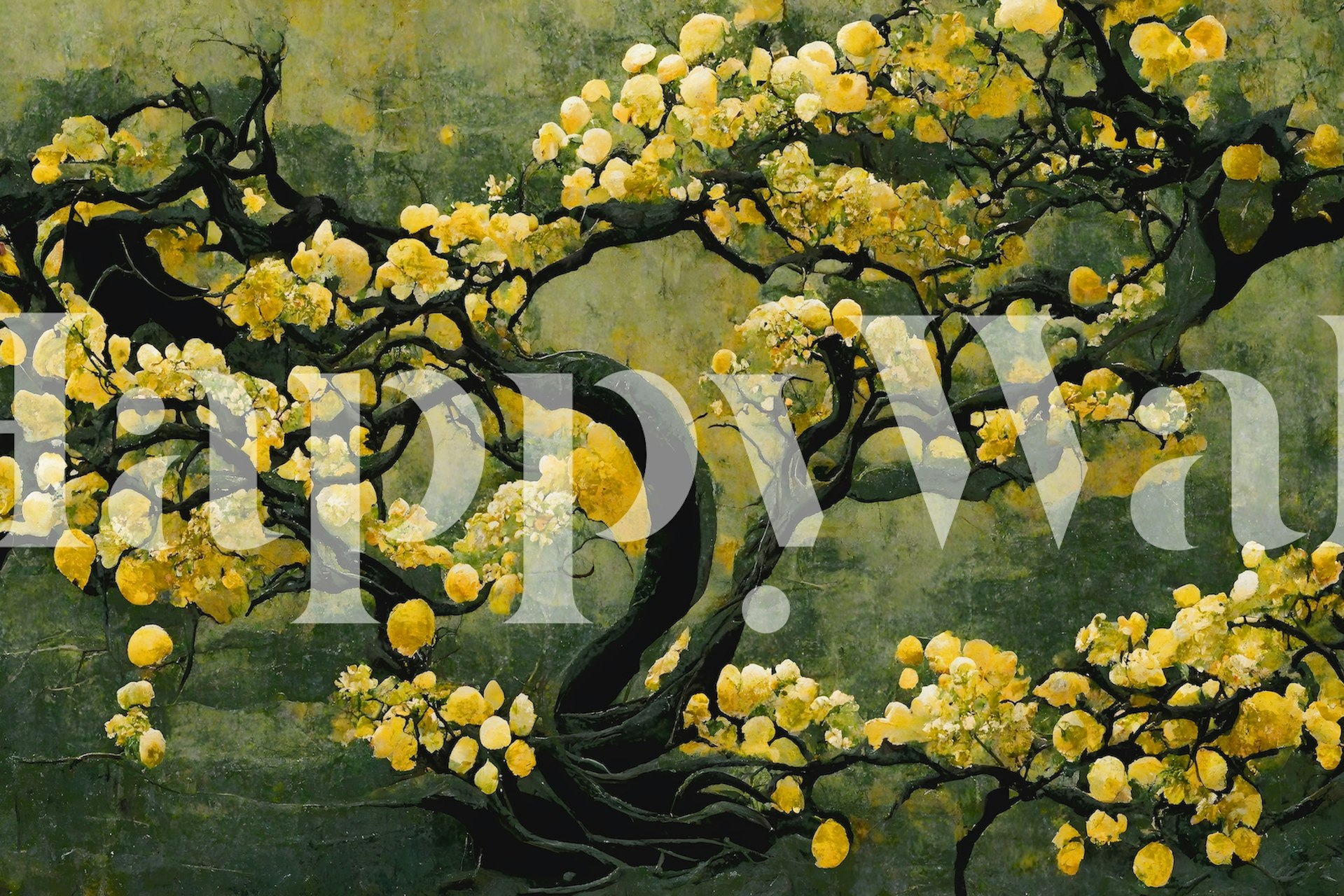 Yellow sakura tree with rich black branches wallpaper