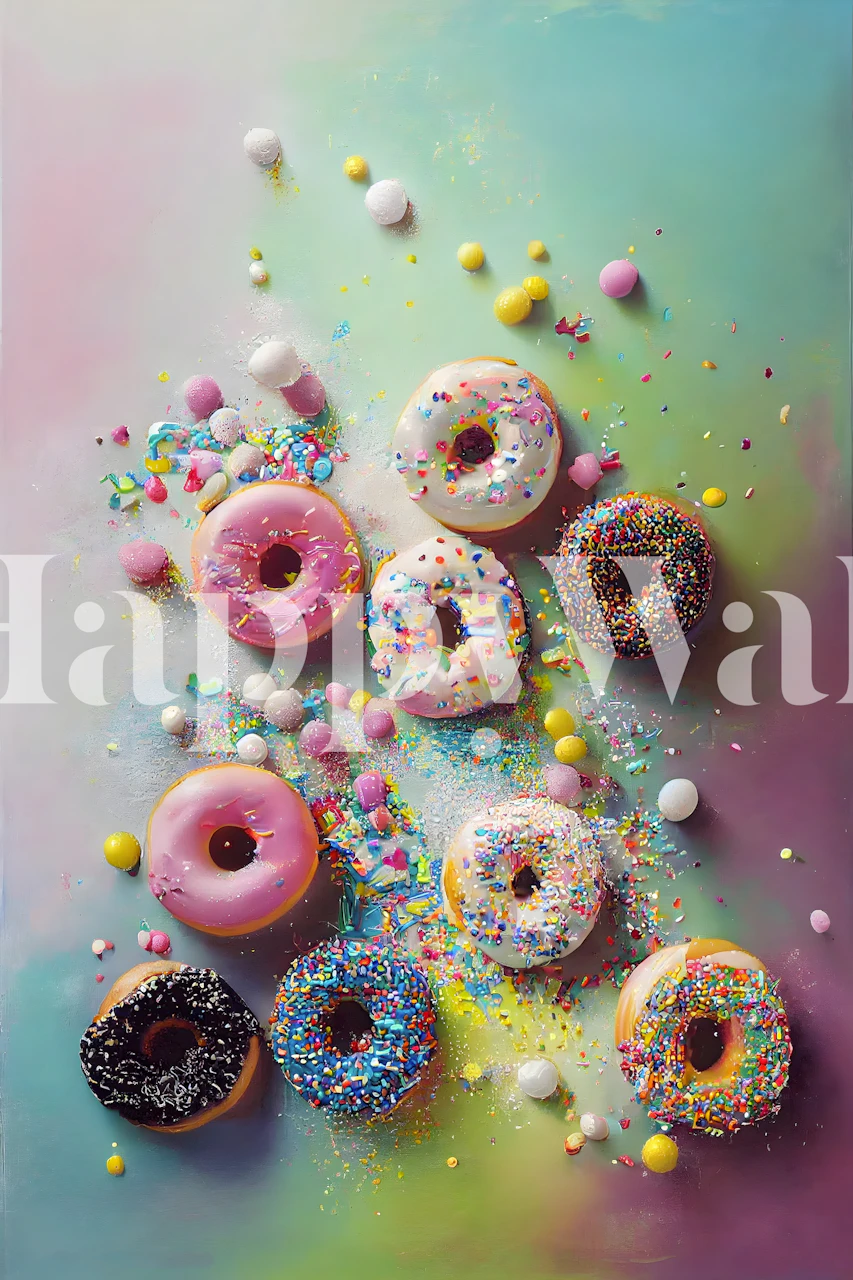 Colorful donuts with sprinkles on a pastel background wallpaper