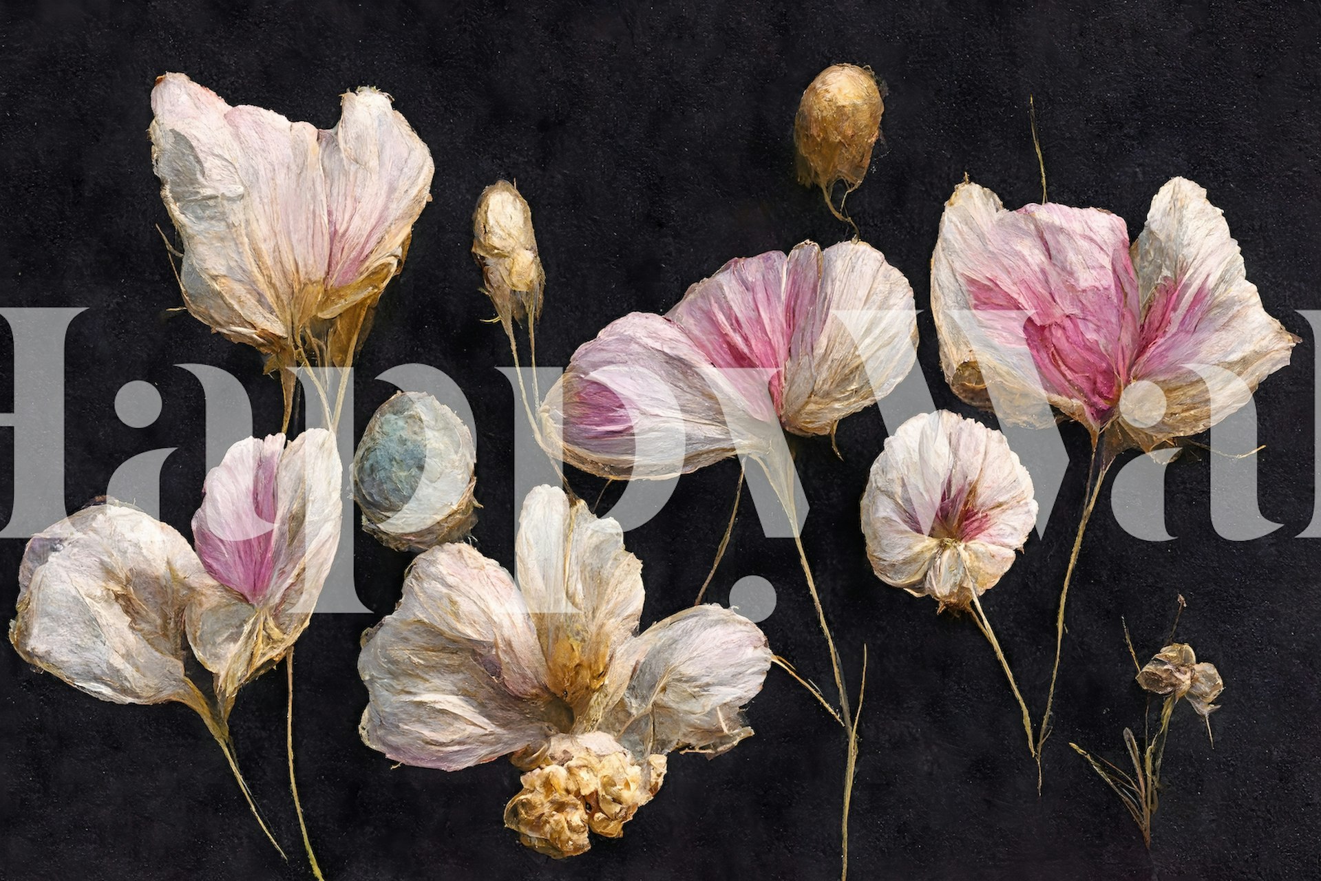 Pink dry flowers on a black background wallpaper