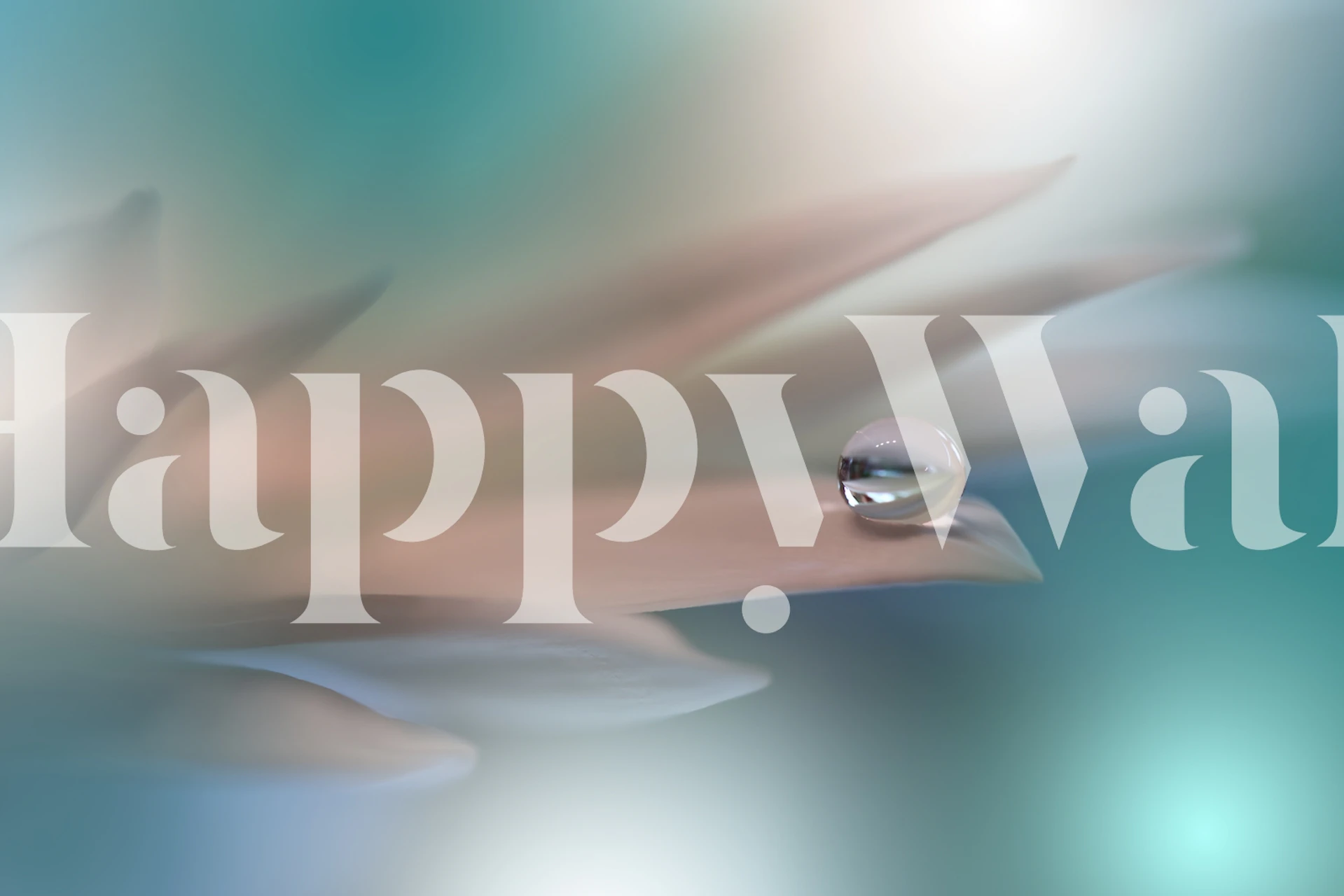 Papier peint mural abstrait symphonique blanc avec de délicates gouttelettes d'eau sur un pétale