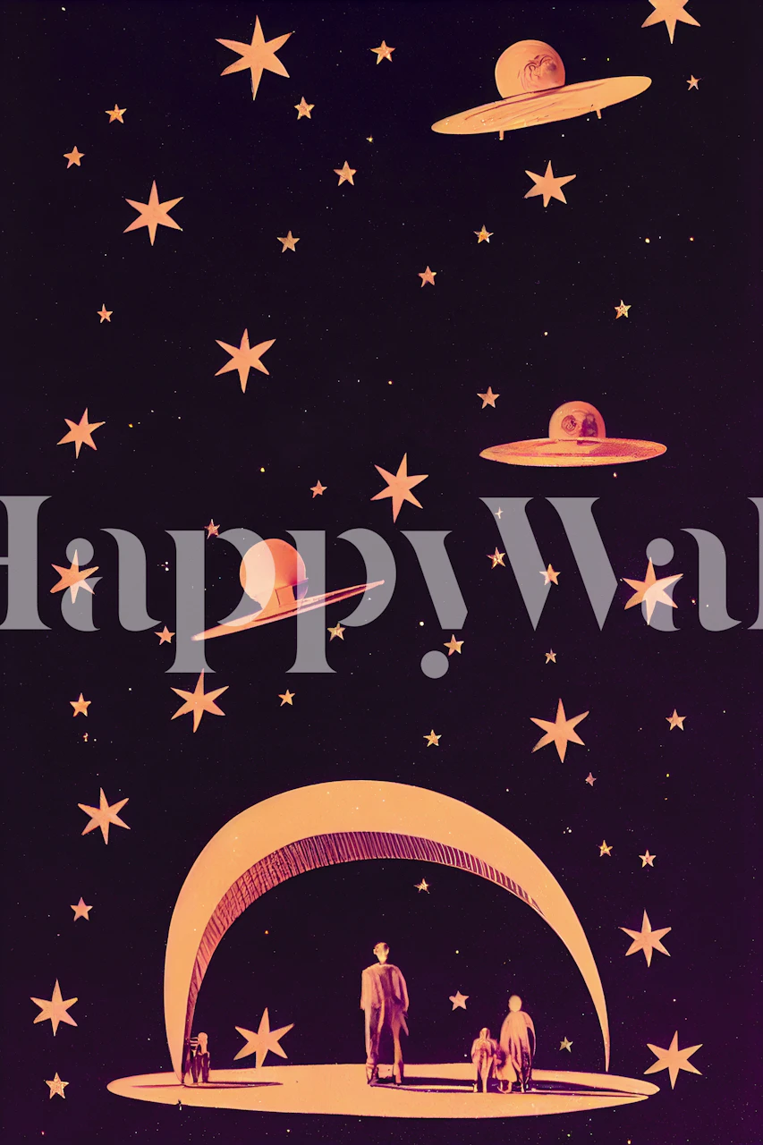 Celestial scene with stars and planets on dark background wallpaper