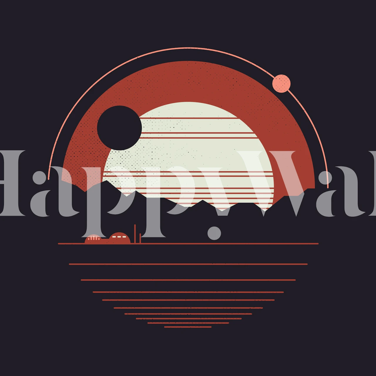 Retro cosmic sunset with mountains and planets wallpaper