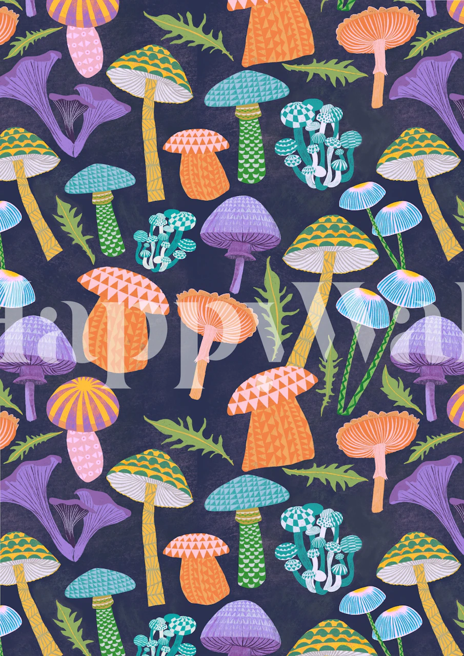 Colorful mushrooms in various styles and colors wallpaper