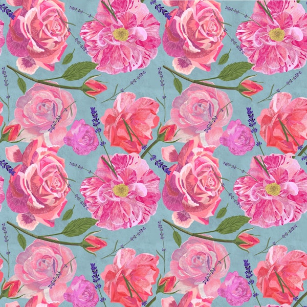 Wild roses - on teal