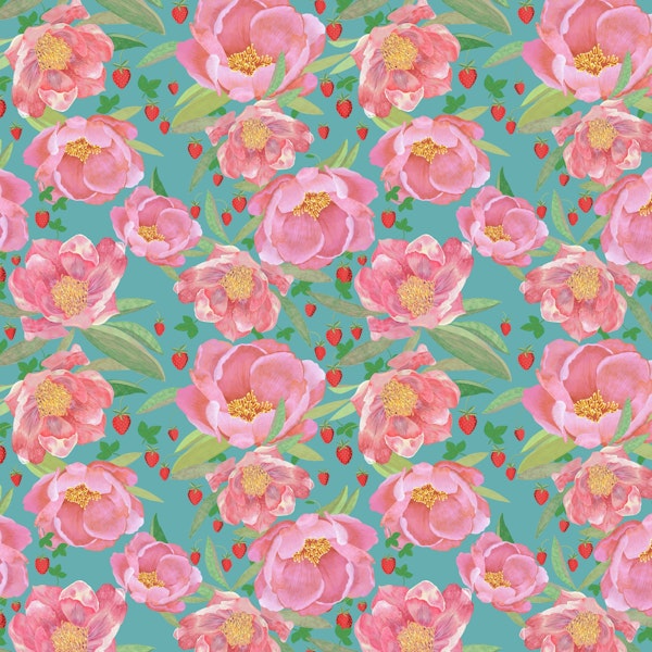 peonies and strawberries