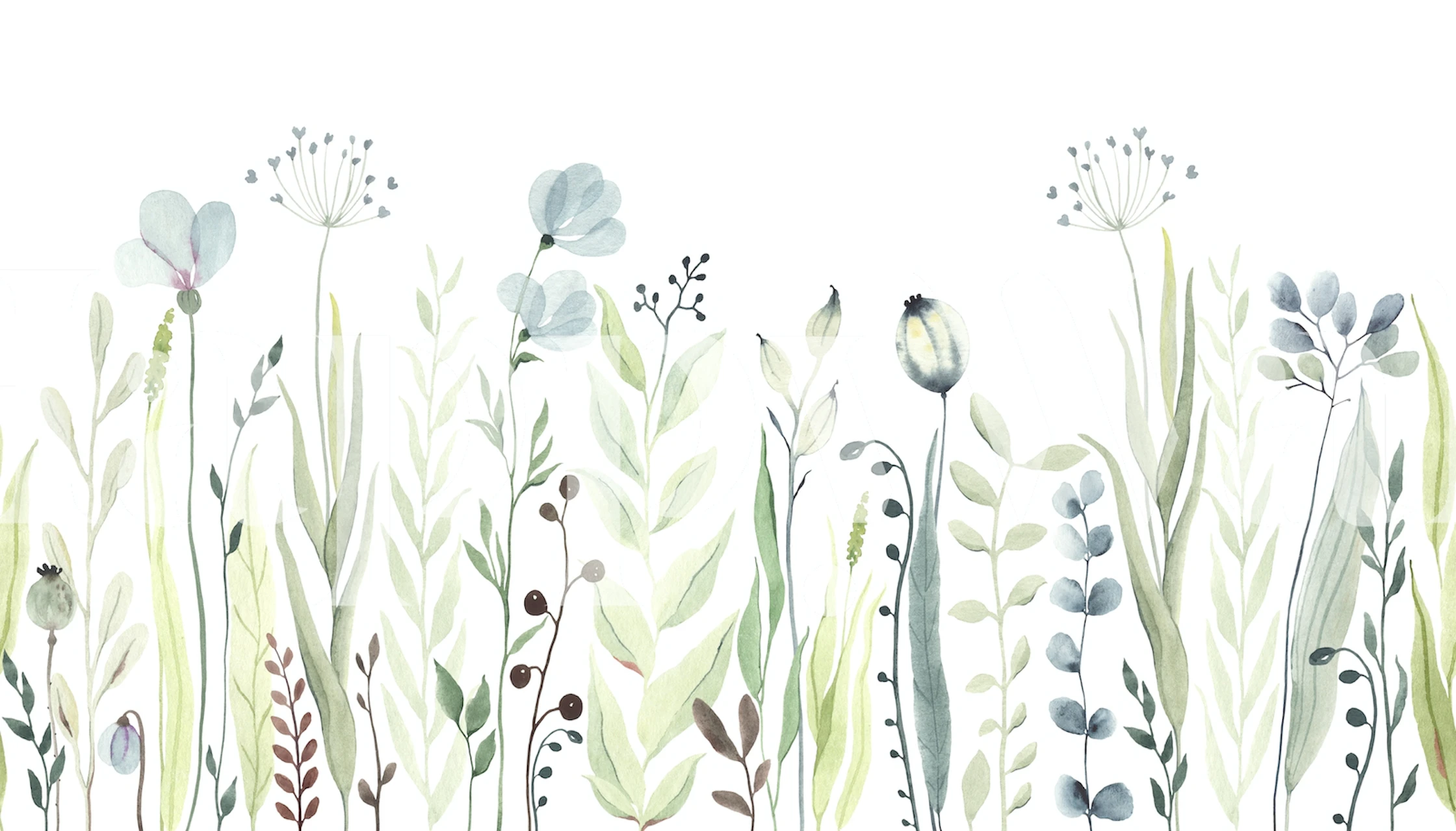 Delicate floral and greenery design in soft hues wallpaper