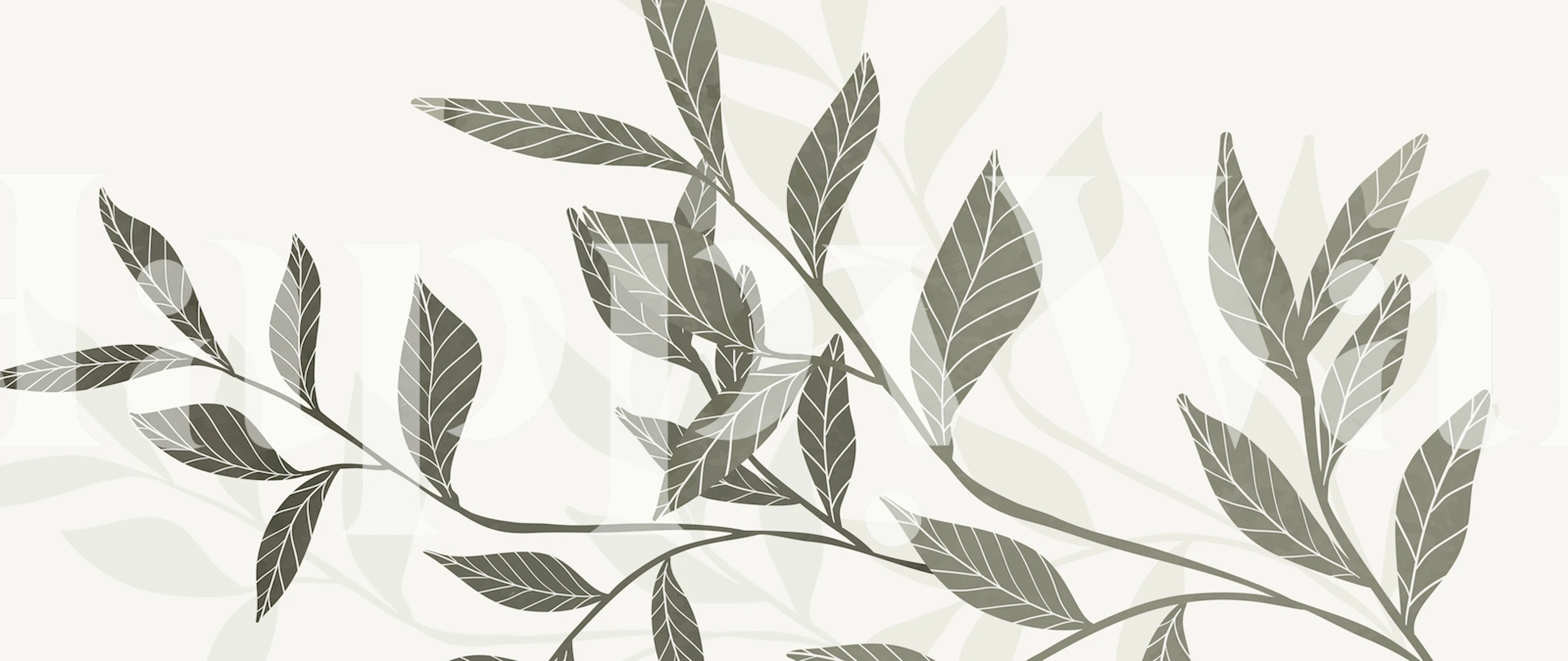 Tropical leaves design in muted green tones wallpaper