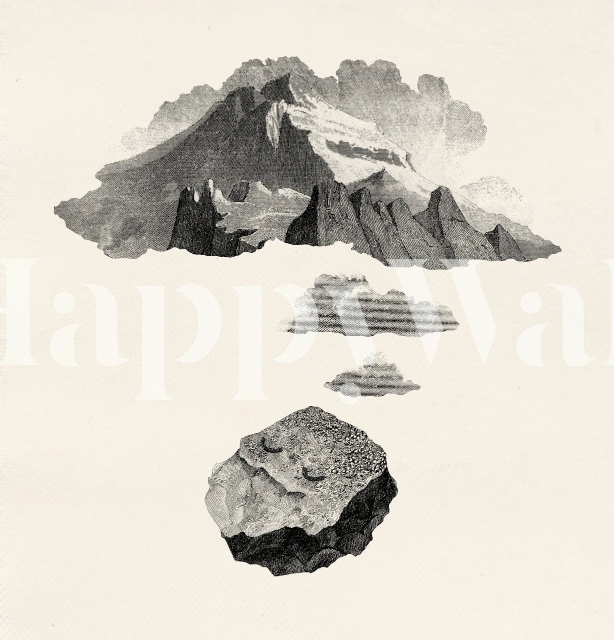 Black and white mountain landscape with clouds wallpaper