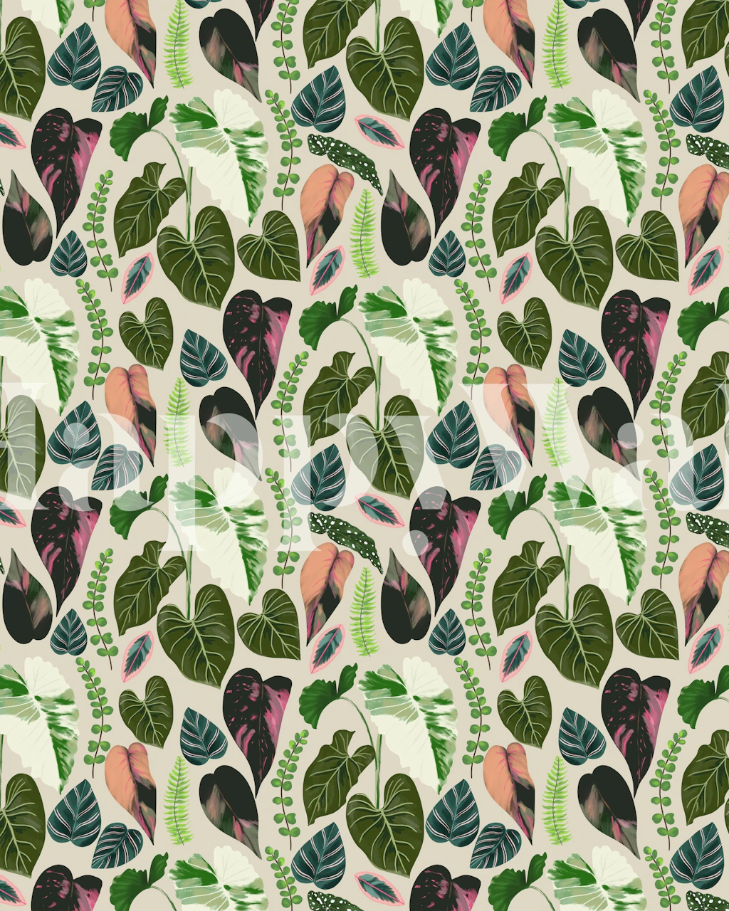 Hojas tropicales Patrón de papel tapiz pequeño con denso follaje verde