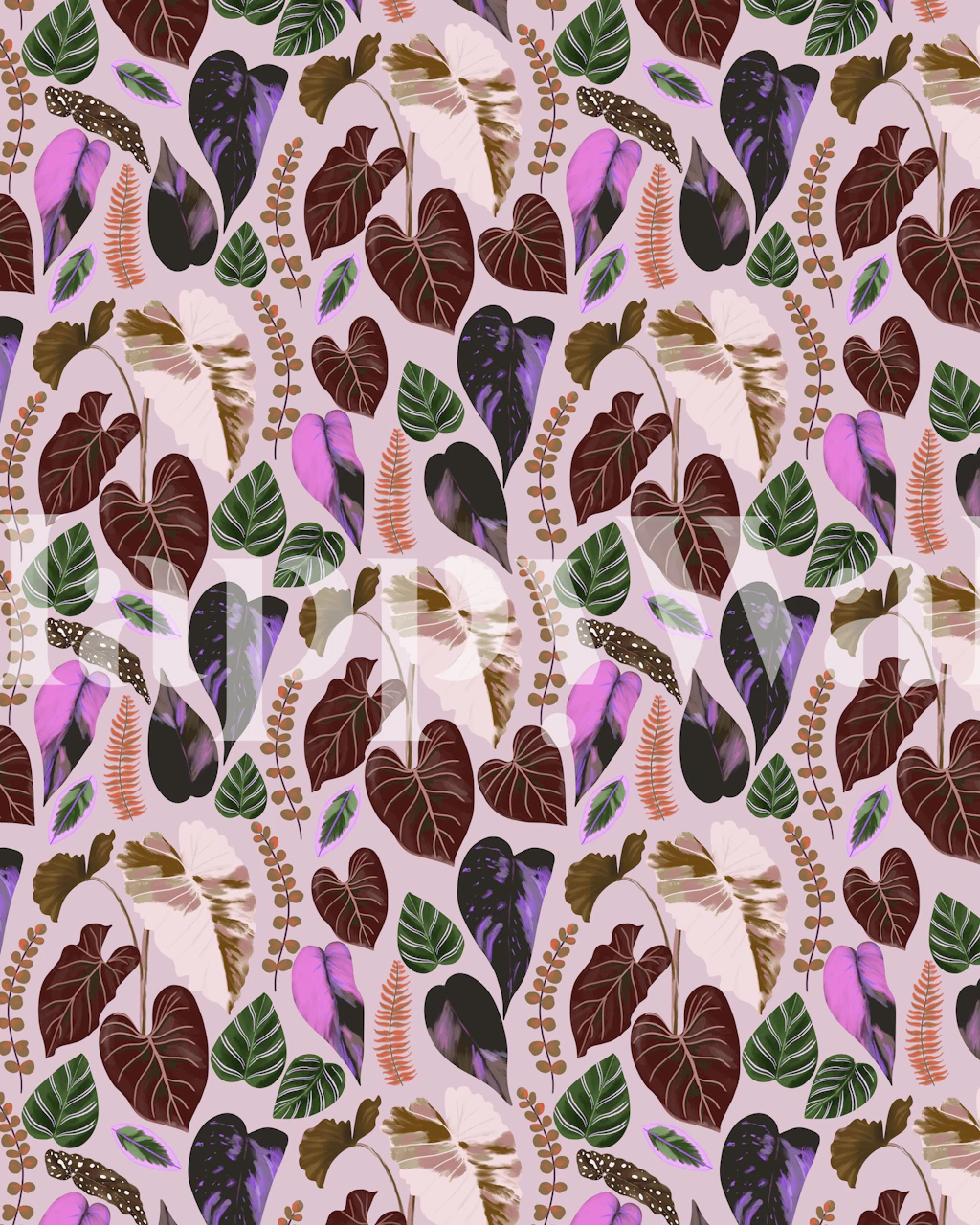 Tropical Leaves Pink S in een kamerindeling