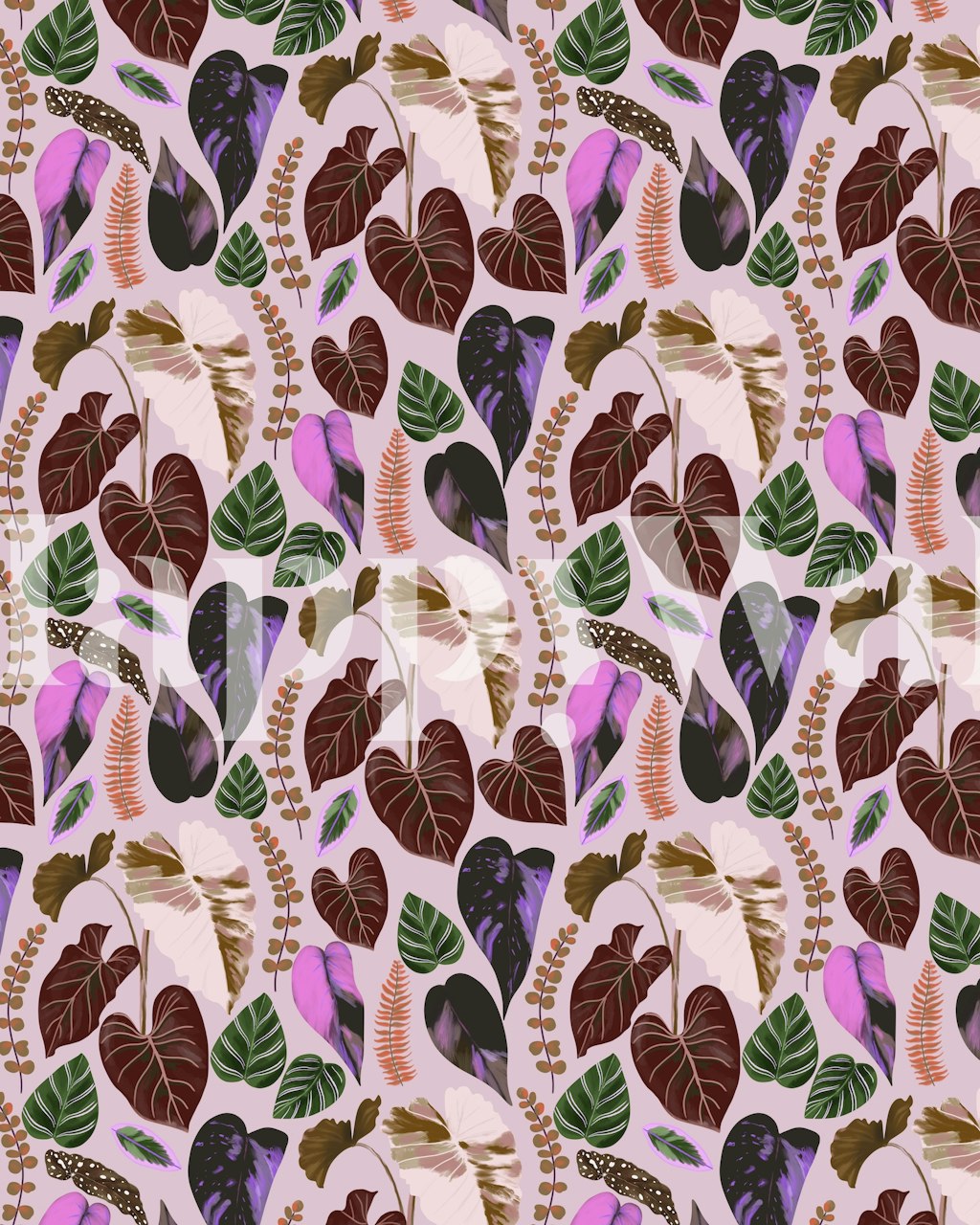 Tropical leaves wallpaper in a room setting