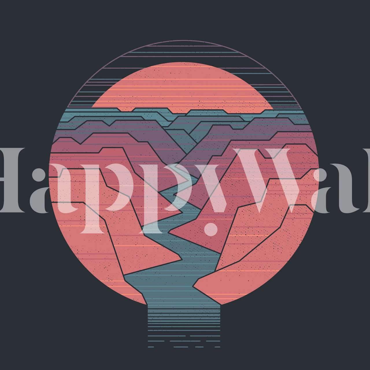 Canyon River artwork featuring pastel layered mountains and a river wall mural