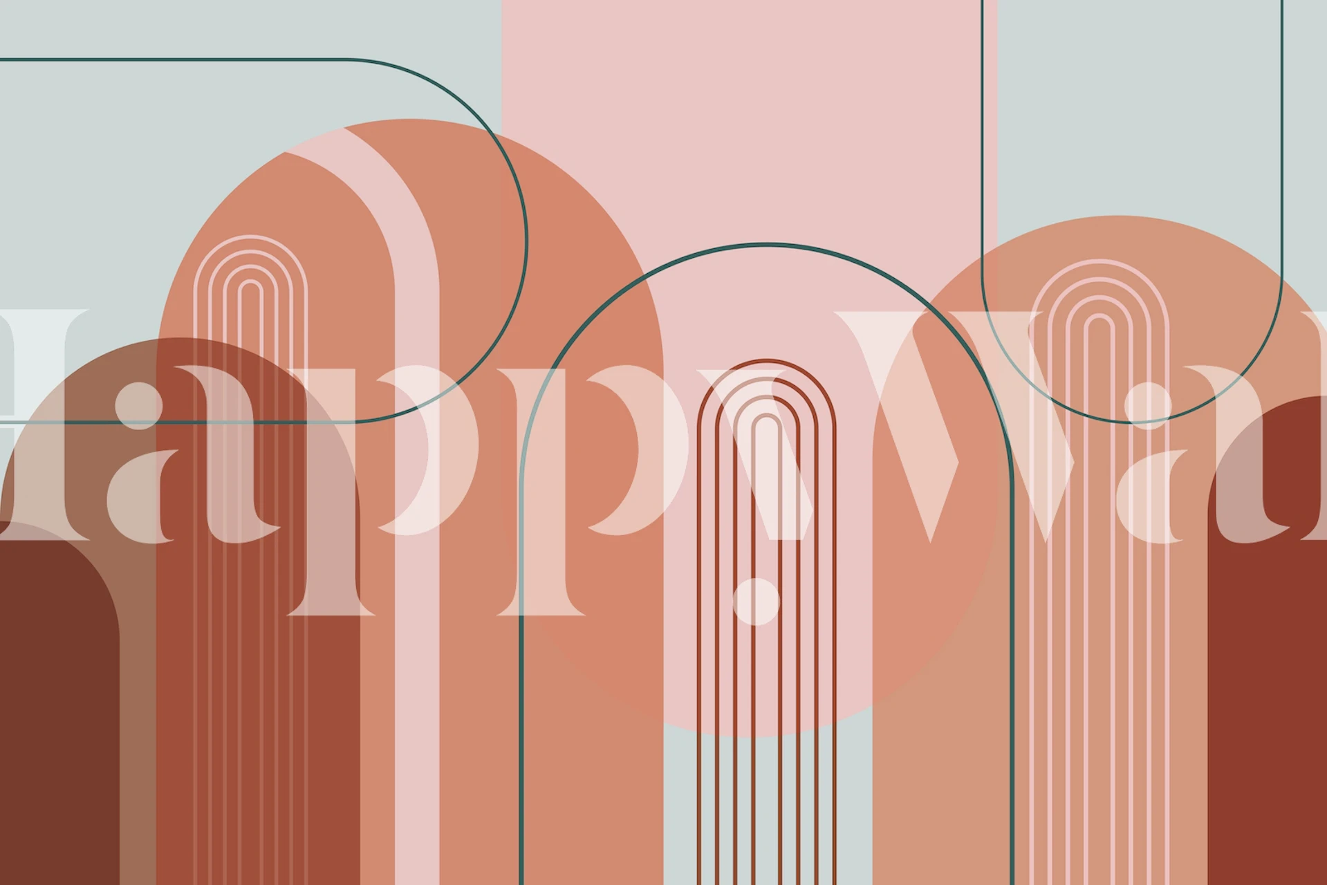 Carta da parati astratta in stile moderno della metà del secolo con forme geometriche e archi pastello