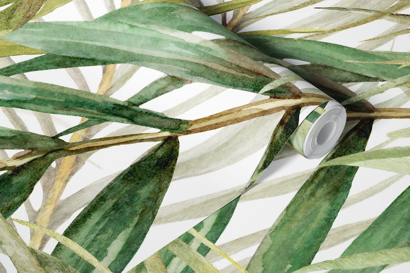 Jungle leaf green watercolor wallpaper roll