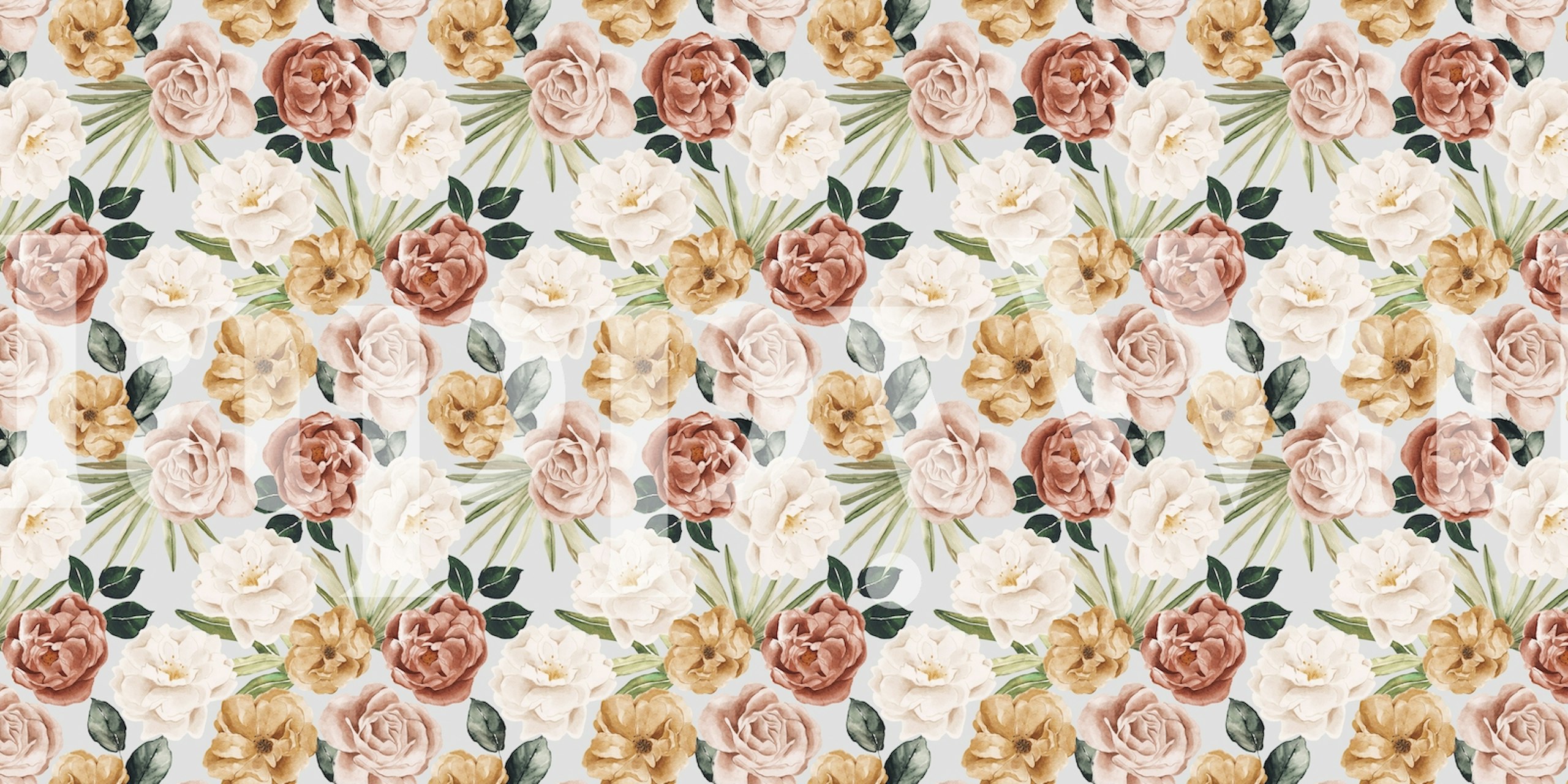 Large floral watercolor wallpaper with shades of pink and cream