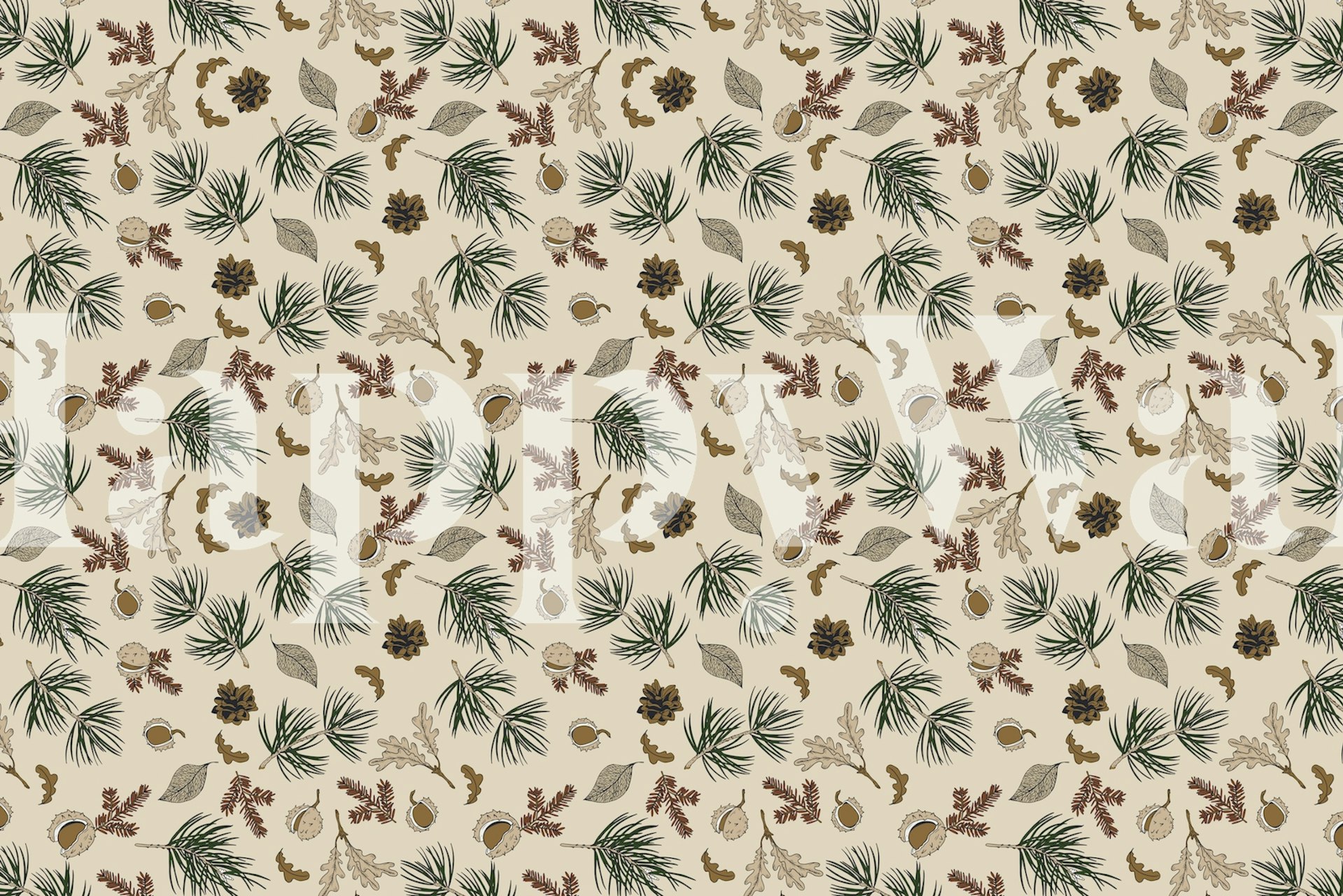 Höstlig tapet med löv, kottar och ekollonmönster