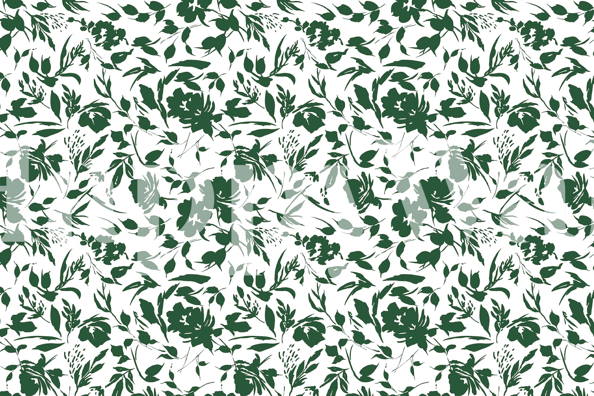 Yksivärinen seinämaalaus, jossa on villi puutarhateema ja mustavalkoisia kukkakuvioita