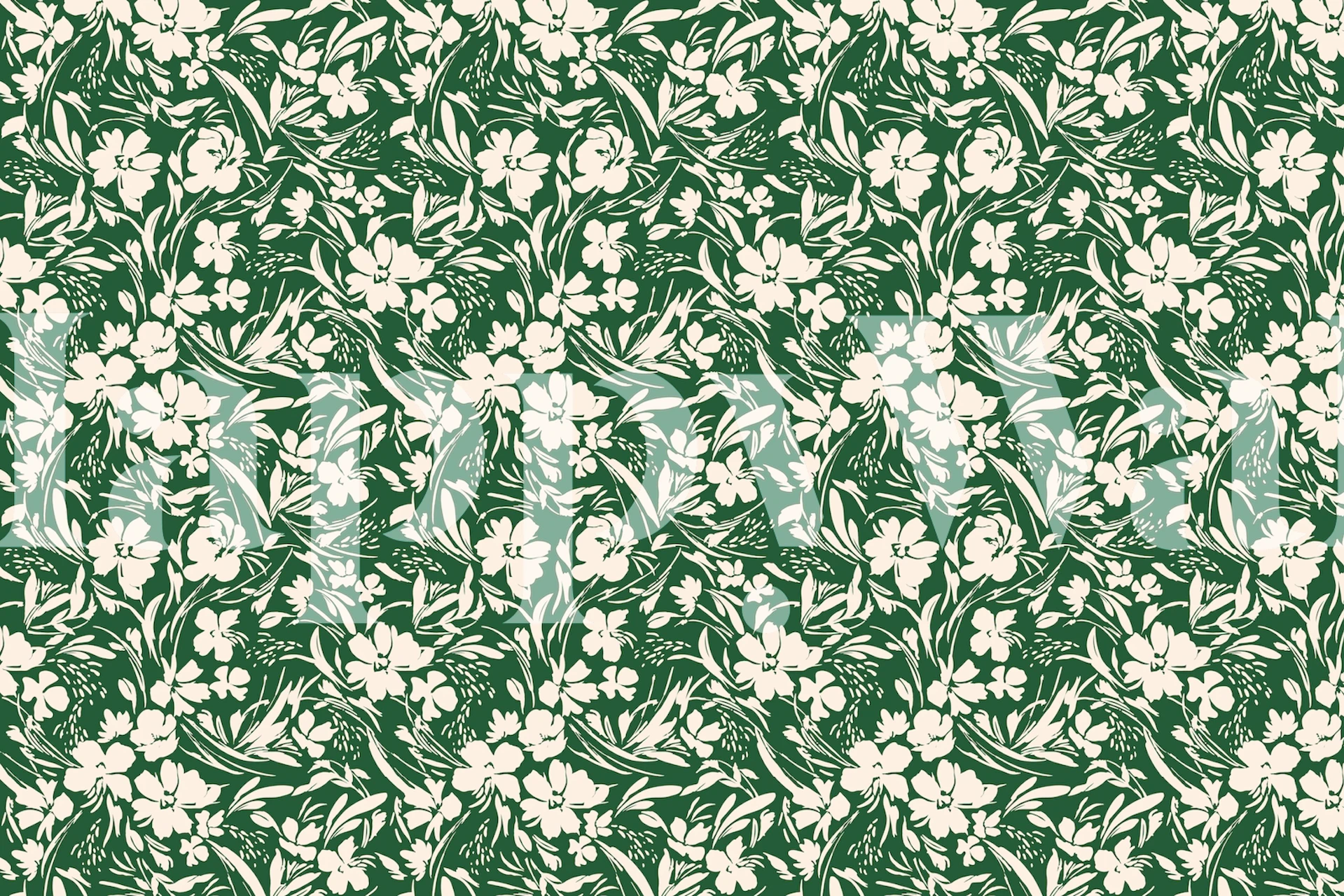 Monochroom fotobehang in de wilde tuin met ingewikkelde bloempatronen