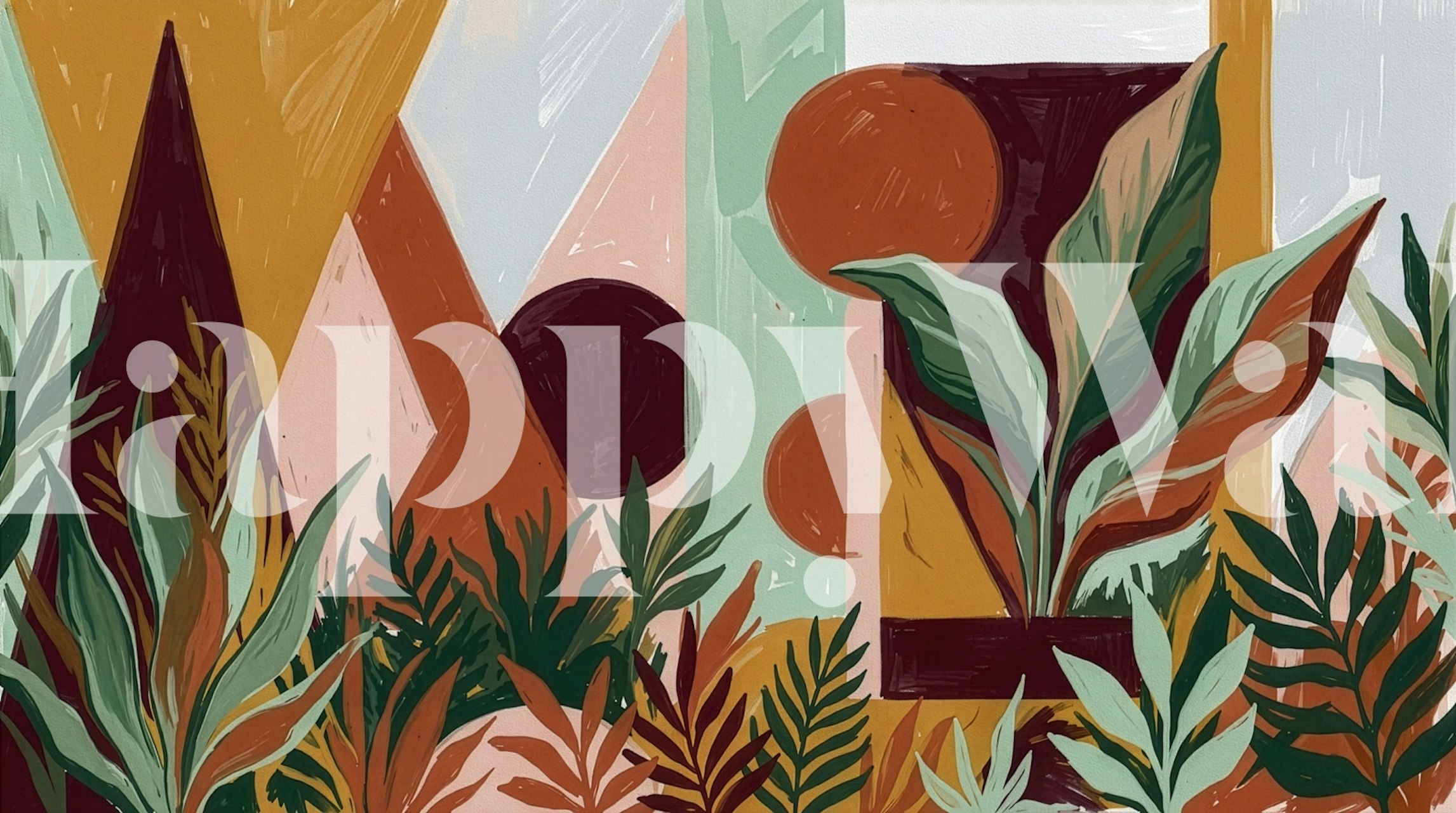 Papel de parede com padrão abstract strokes exibido em uma sala