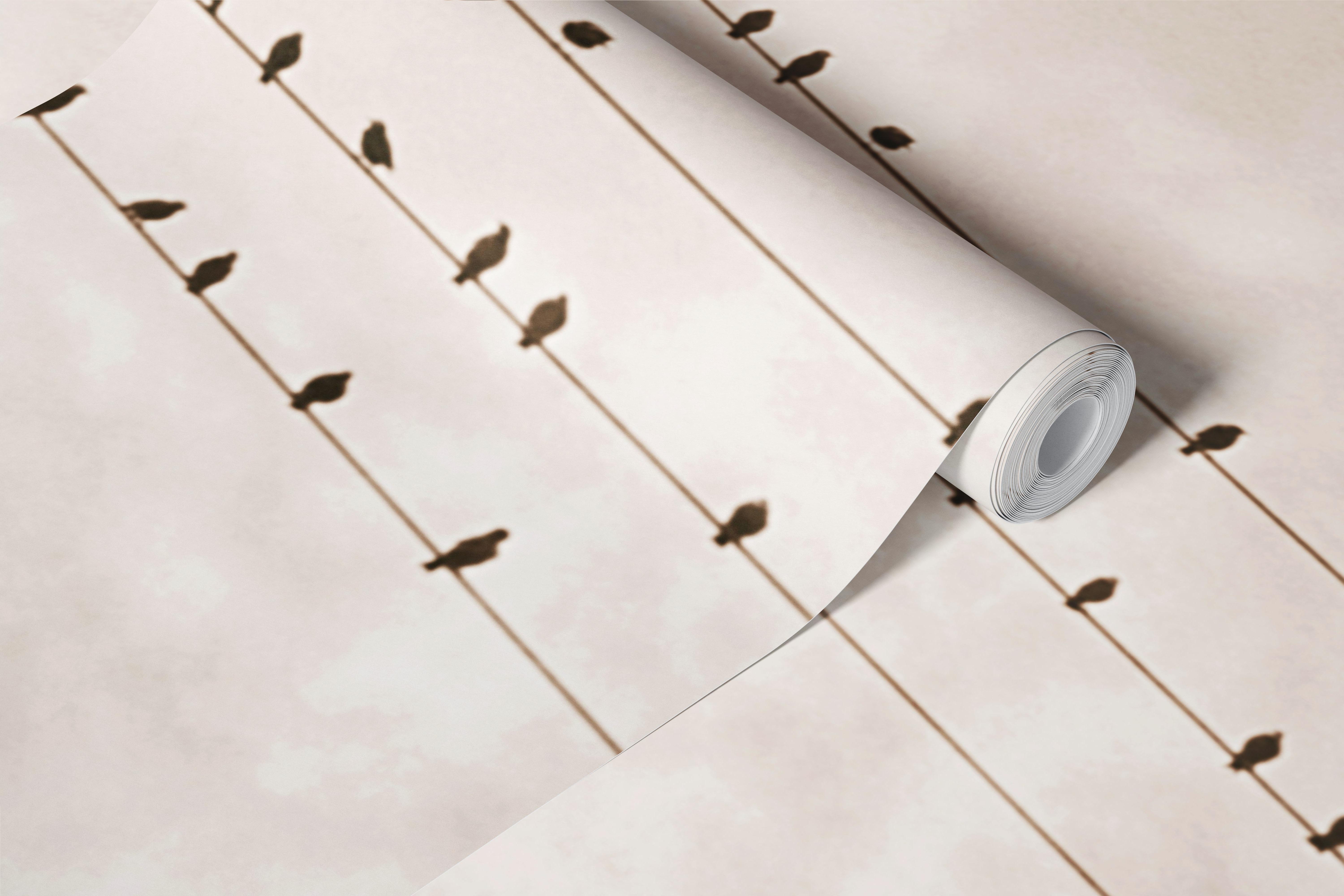 Carta da parati Birds On A Wire Beige in una stanza