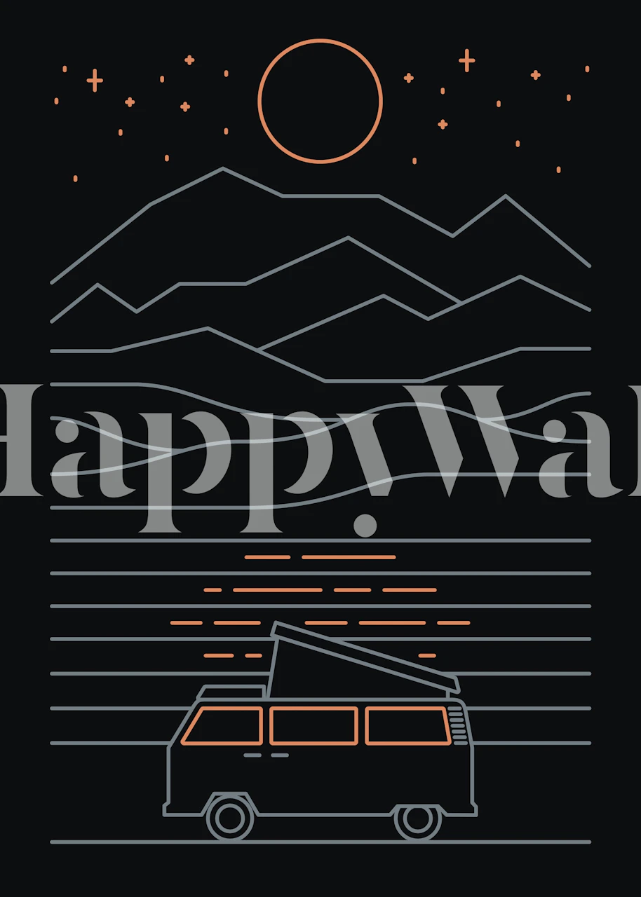 Vintage van against mountains and starry night wallpaper