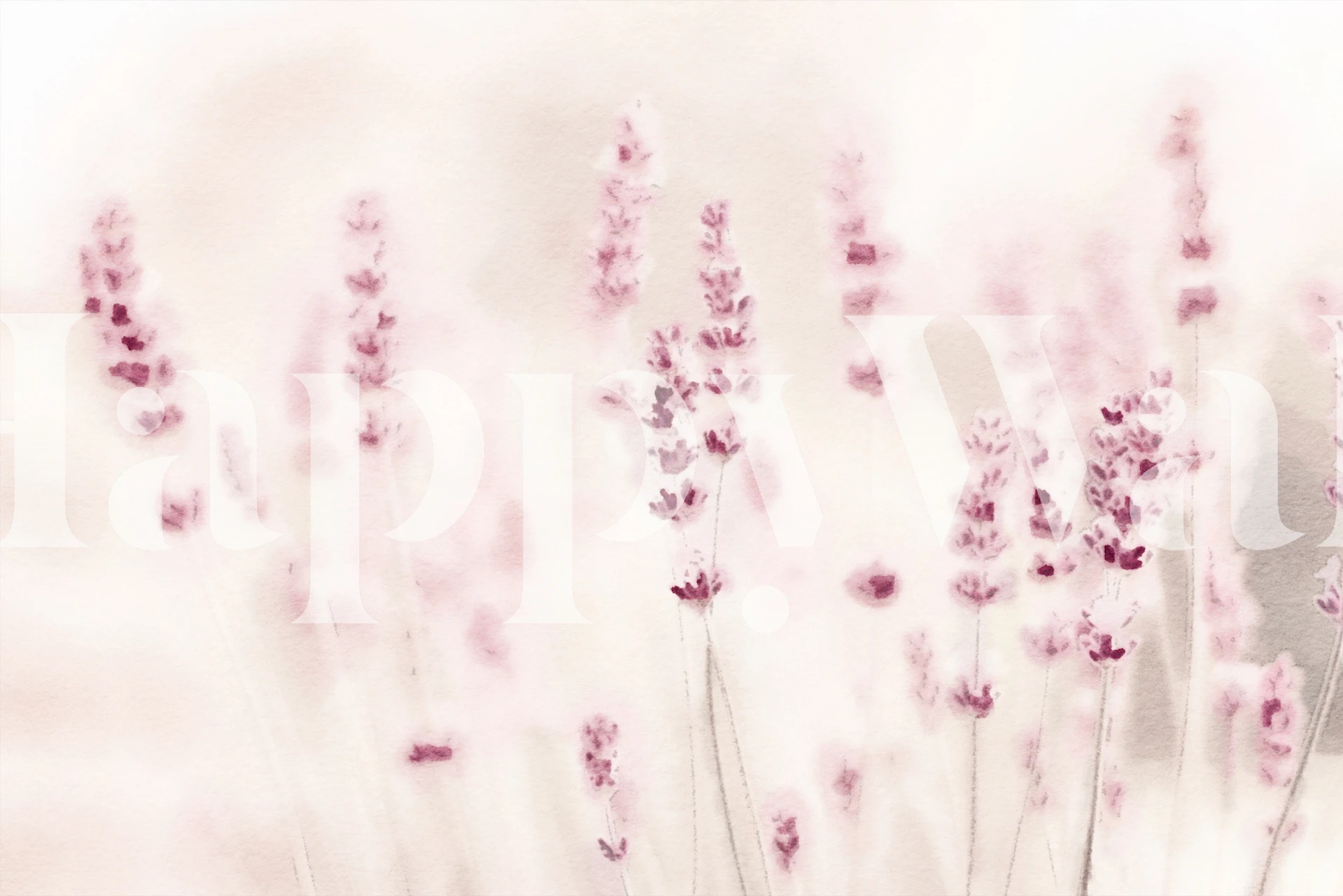 Tapeta kwiatowa Watercolor Lavender Beige w pokoju